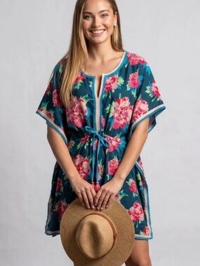 Matilda Jane Teal & Pink Floral Tie-Waist Swim Coverup